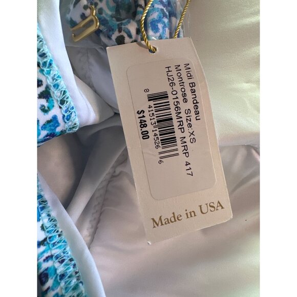 Helen Jon Midi Bandeau Tankini Top + Bottoms Vibrant Blue Tile Print XS Set NWT - Picture 6 of 12